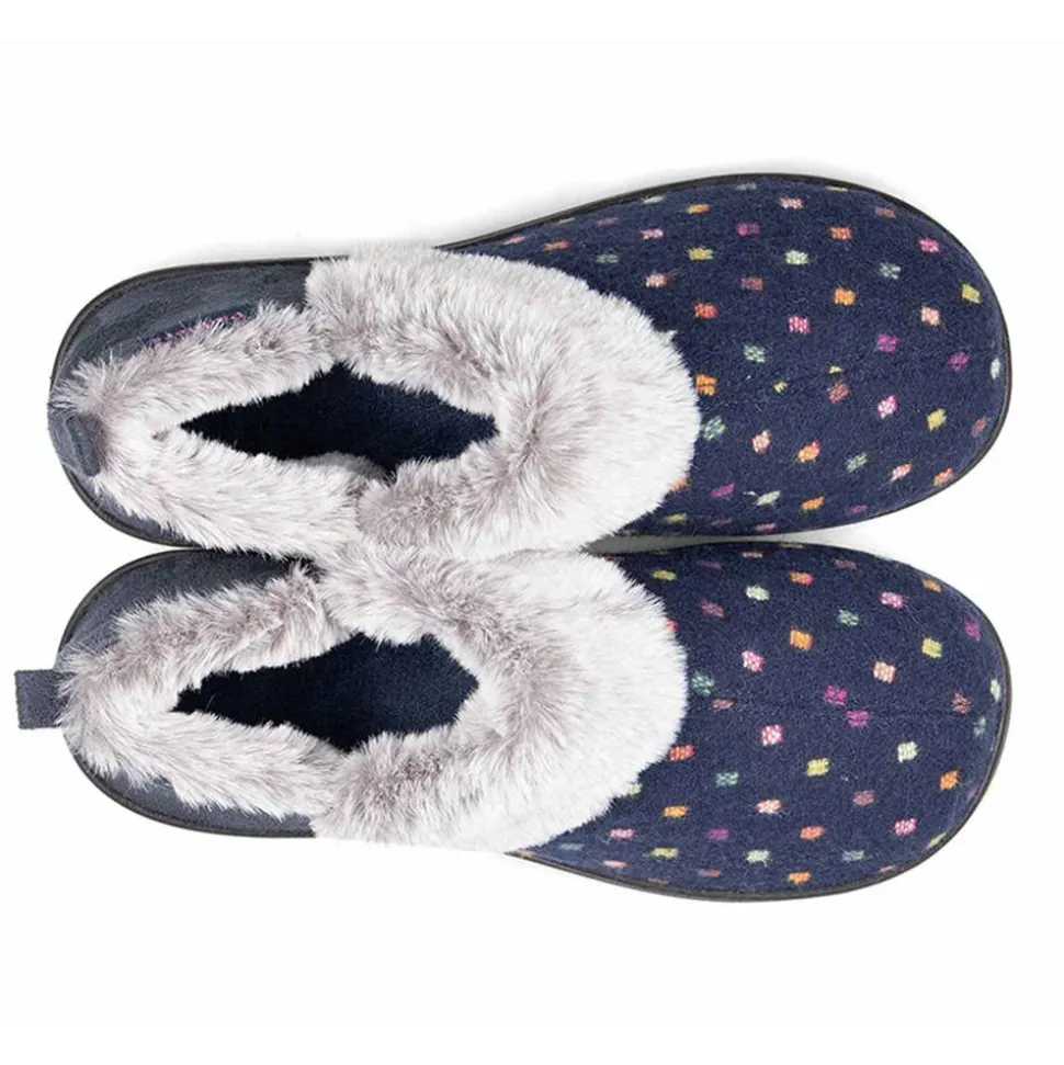 Padders Ladies Slippers 2E Side Stitched Washable - Navy Woven Spot