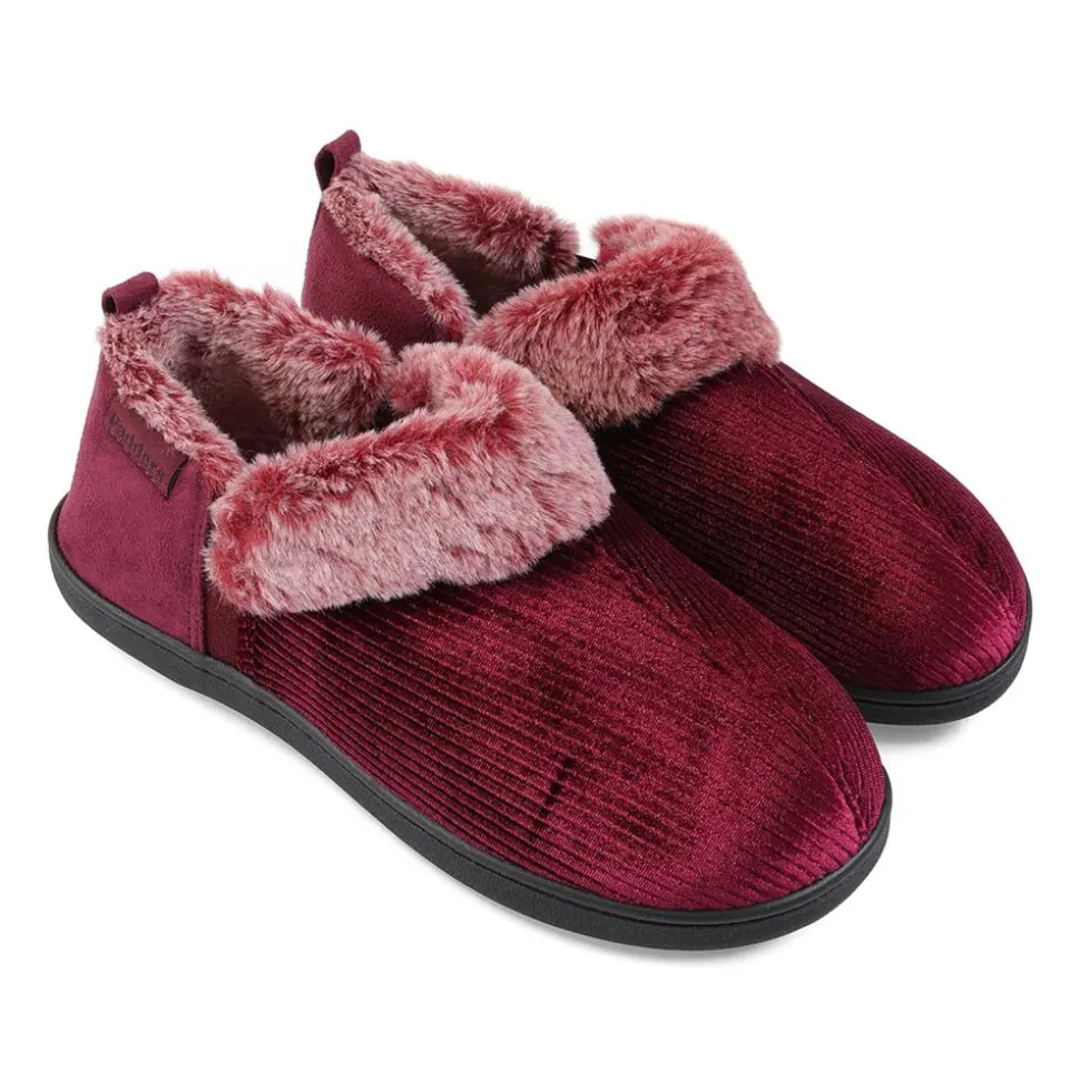 Padders Ladies Slippers 2E Side Stitched Washable - Winter Red Sparkle Cord