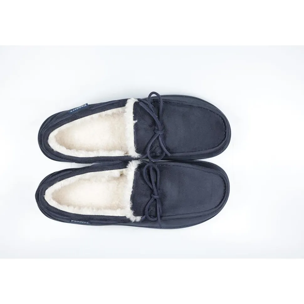 Padders Mens Slippers G Fit Side Stitched Washable - Navy Microsuede