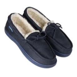 Padders Mens Slippers G Fit Side Stitched Washable - Navy Microsuede