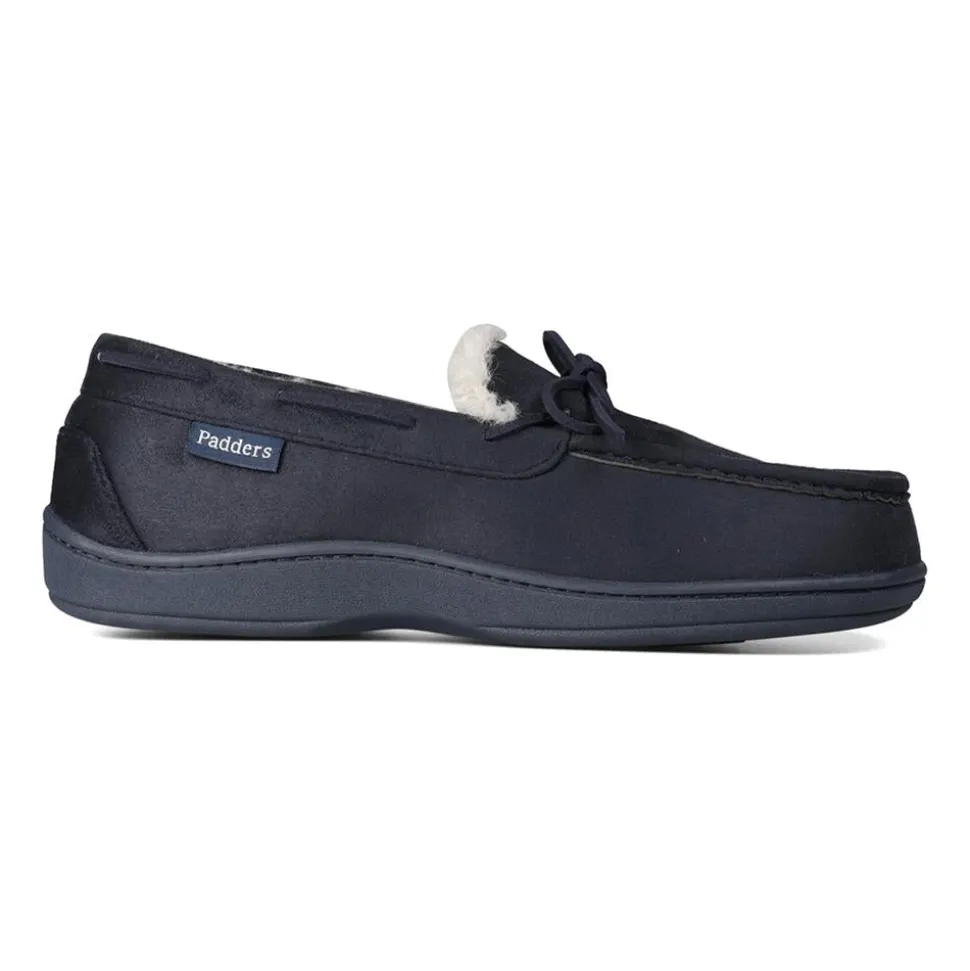 Padders Mens Slippers G Fit Side Stitched Washable - Navy Microsuede