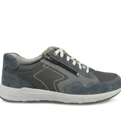 Padders Wide Fit Leather Zip & Lace Trainers - Navy