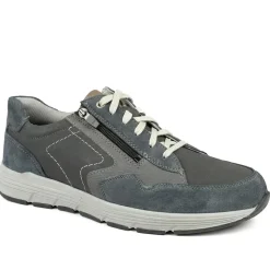 Padders Wide Fit Leather Zip & Lace Trainers - Navy