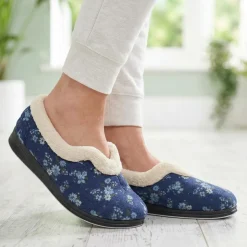Padders Wide Fit Memory Foam Slippers - Navy