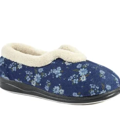 Padders Wide Fit Memory Foam Slippers - Navy