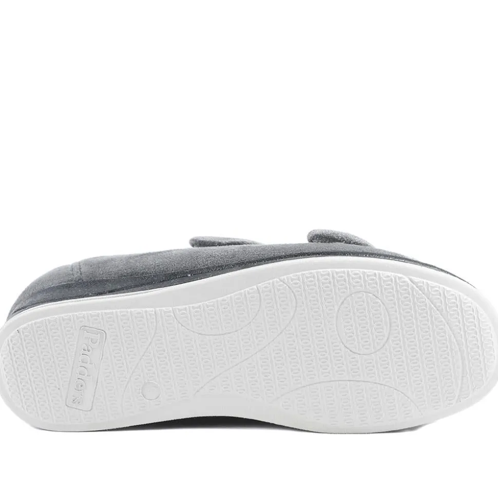 Padders Wide Fit Touch Fasten Slippers - Grey