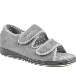 Padders Wide Fit Touch Fasten Slippers - Grey