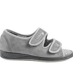 Padders Wide Fit Touch Fasten Slippers - Grey