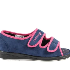 Padders Wide Fit Touch Fasten Slippers - Navy