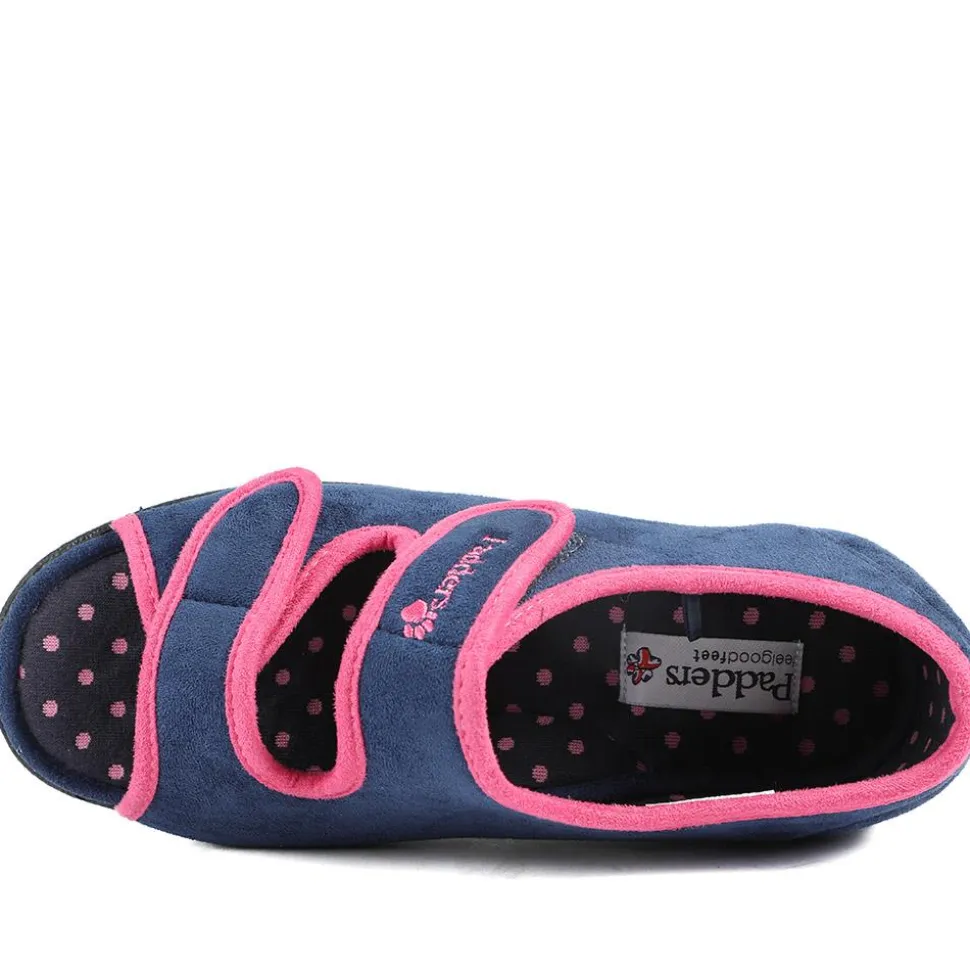 Padders Wide Fit Touch Fasten Slippers - Navy
