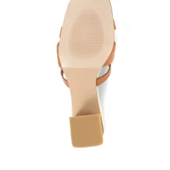 Pamela-02 Leather Block Heeled Mules - Camel