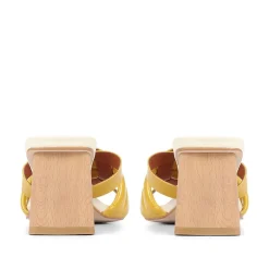 Pamela-02 Leather Block Heeled Mules - Platinum