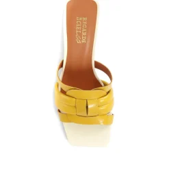 Pamela-02 Leather Block Heeled Mules - Platinum