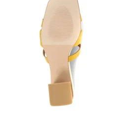 Pamela-02 Leather Block Heeled Mules - Platinum