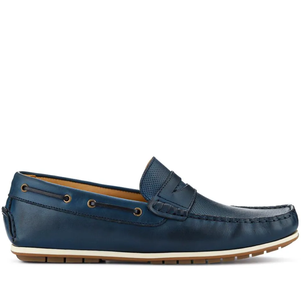Parks Casual Leather Moccasins - Navy