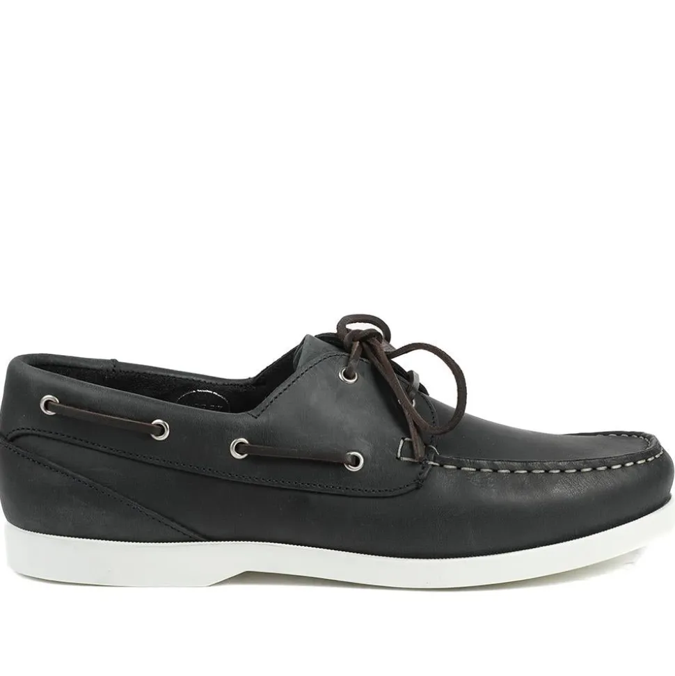 Parsons Wide Fit Leather Boat Shoes - Navy