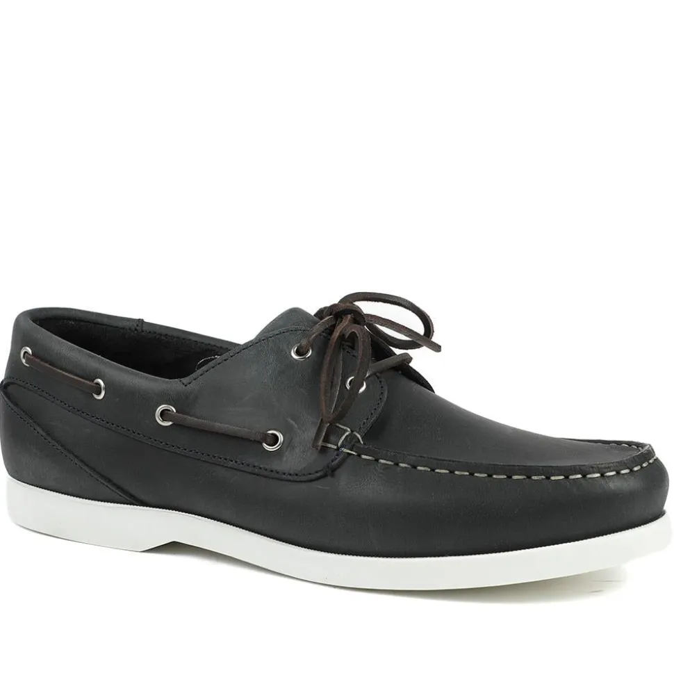 Parsons Wide Fit Leather Boat Shoes - Navy