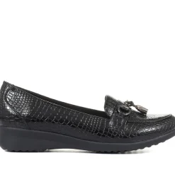 Patent Ladies Loafers - Black Croc
