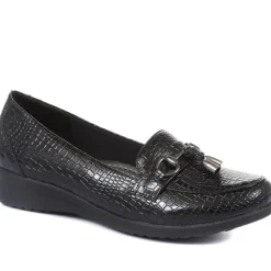 Patent Ladies Loafers - Black Croc