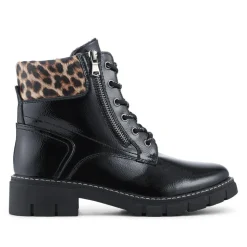 Patent Zip & Lace Up Ankle Boots - Black