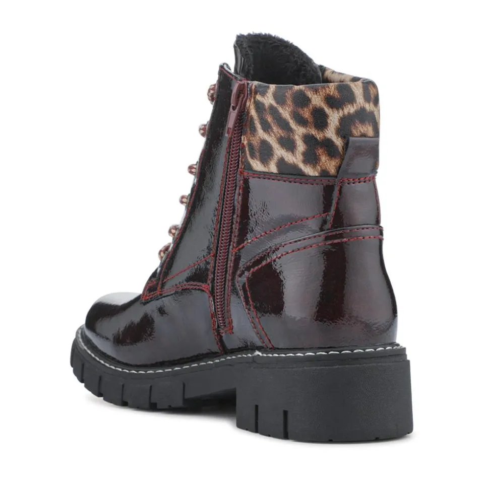 Patent Zip & Lace Up Ankle Boots - Burgundy