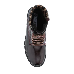 Patent Zip & Lace Up Ankle Boots - Burgundy