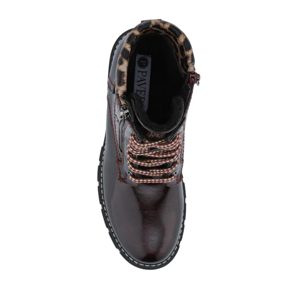Patent Zip & Lace Up Ankle Boots - Burgundy