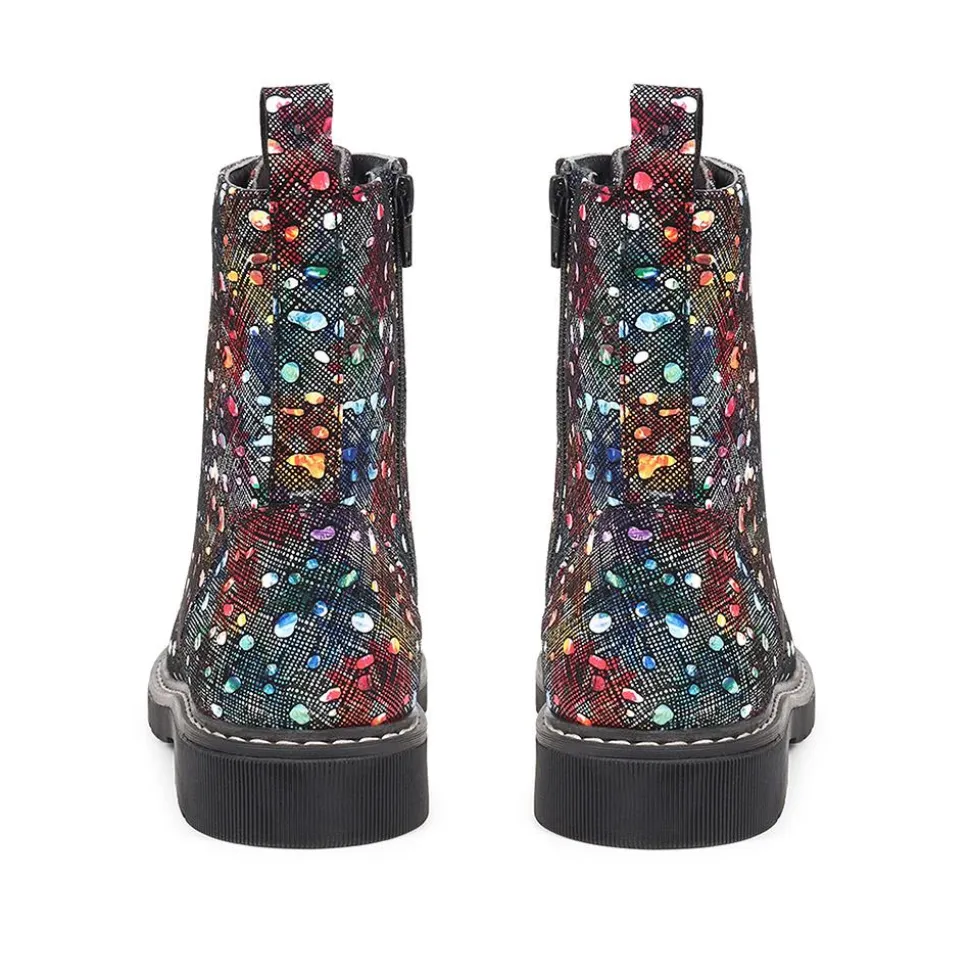 Patterned Lace-Up Boots - Multi