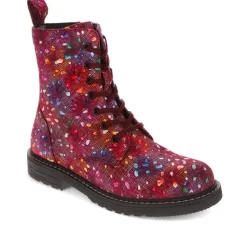 Patterned Lace-Up Boots - Red Multi