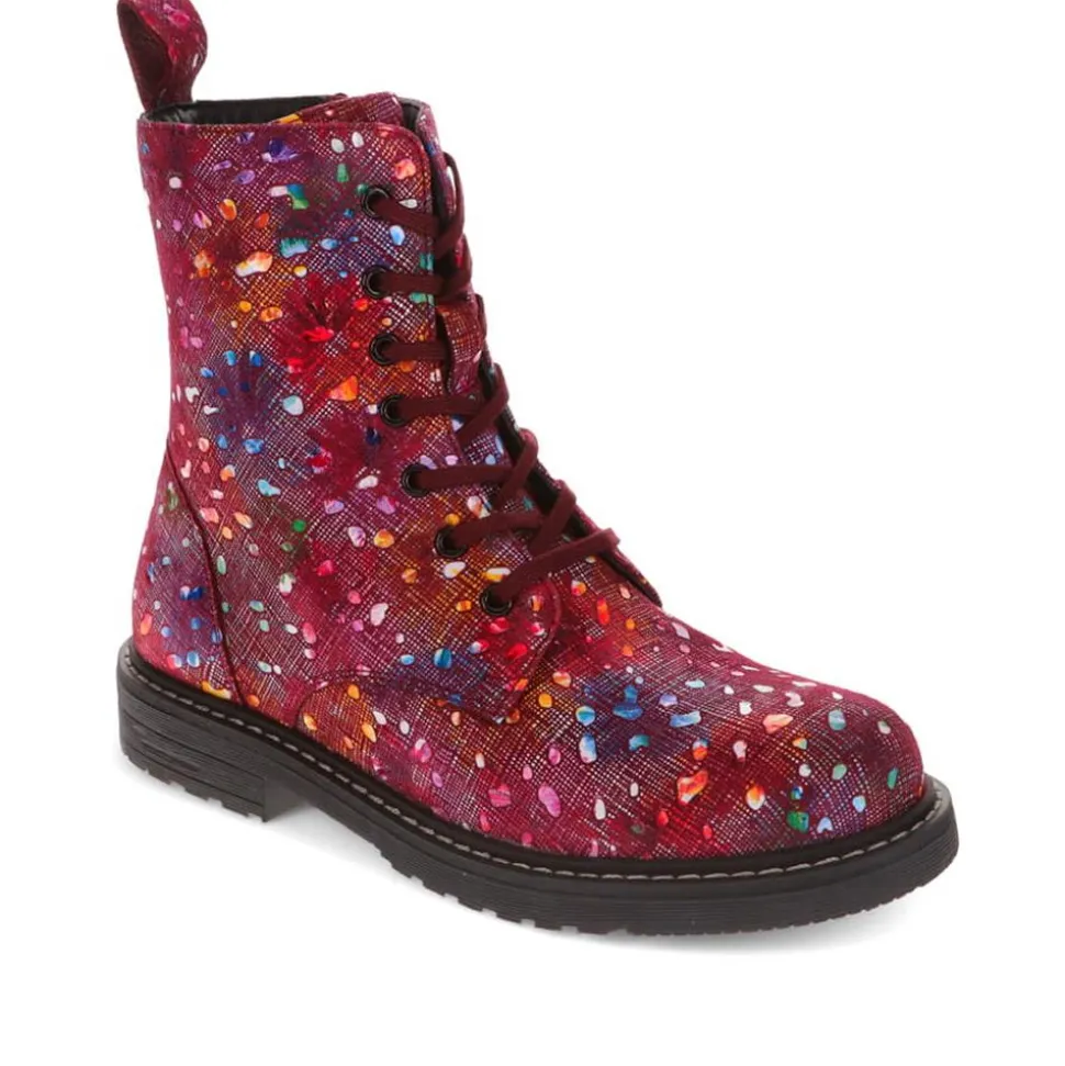 Patterned Lace-Up Boots - Red Multi