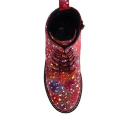 Patterned Lace-Up Boots - Red Multi