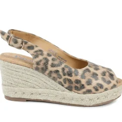 Peep Toe Wedged Slingback Espadrilles - Leopard