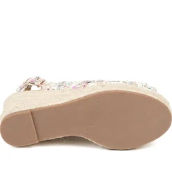 Peep Toe Wedged Slingback Espadrilles - Multi