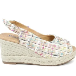 Peep Toe Wedged Slingback Espadrilles - Multi