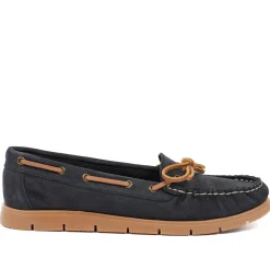 Penella Hand-Stitched Leather Moccasins - Navy