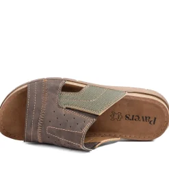 Perforated Comfort Slip On Sandals - Khaki Multi