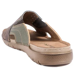 Perforated Comfort Slip On Sandals - Khaki Multi