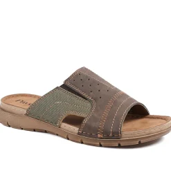 Perforated Comfort Slip On Sandals - Khaki Multi