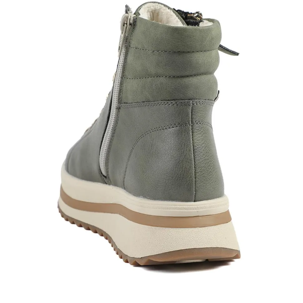 Platform Ankle Boots - Olive