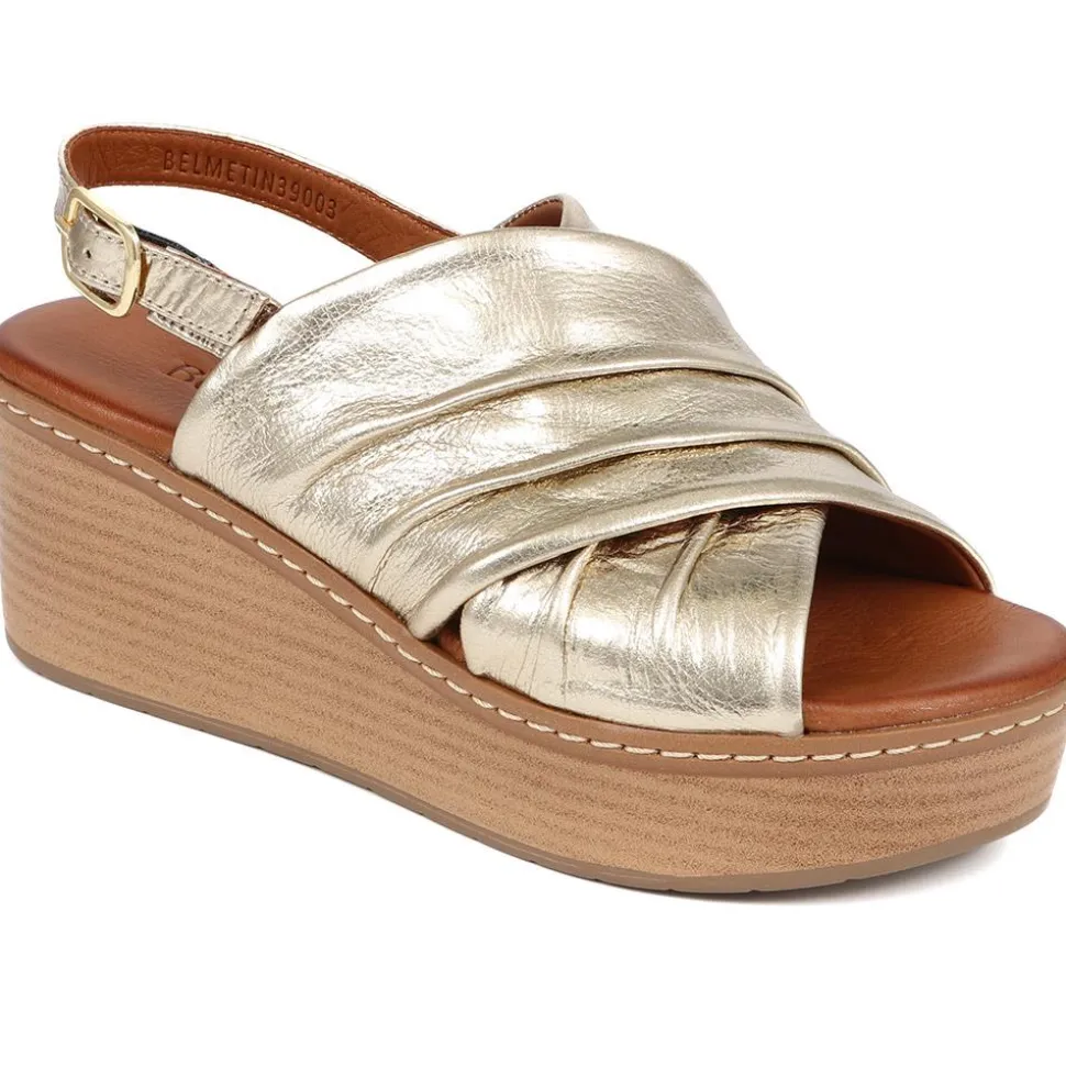Platform Wedge Heel Mules - Gold