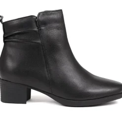 Polished Leather Heeled Ankle Boots - Black