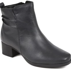Polished Leather Heeled Ankle Boots - Navy