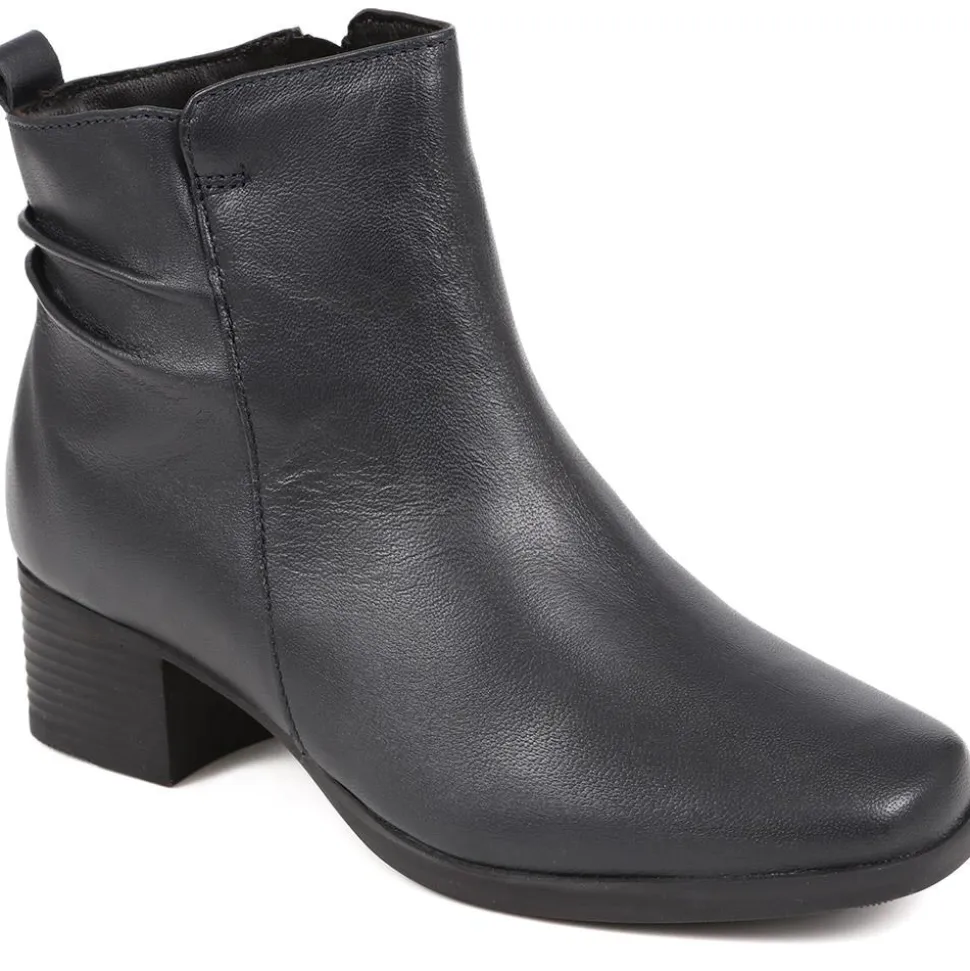 Polished Leather Heeled Ankle Boots - Navy