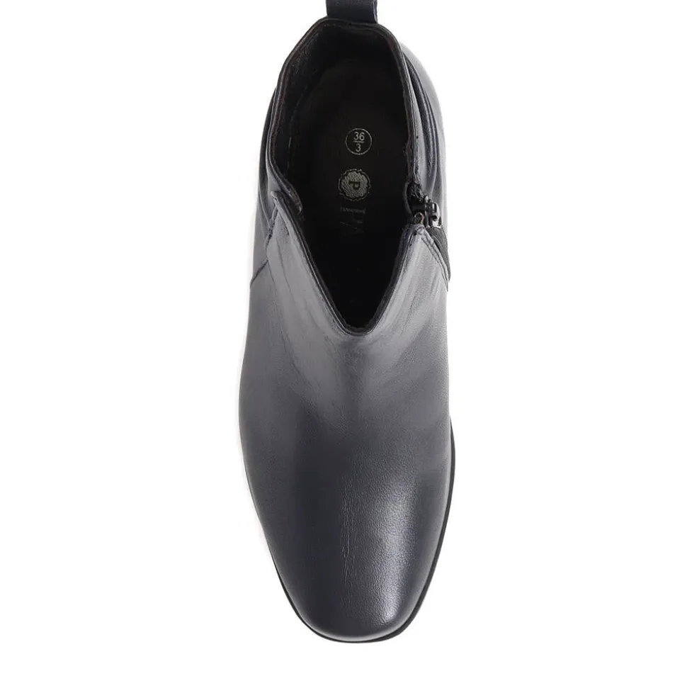 Polished Leather Heeled Ankle Boots - Navy