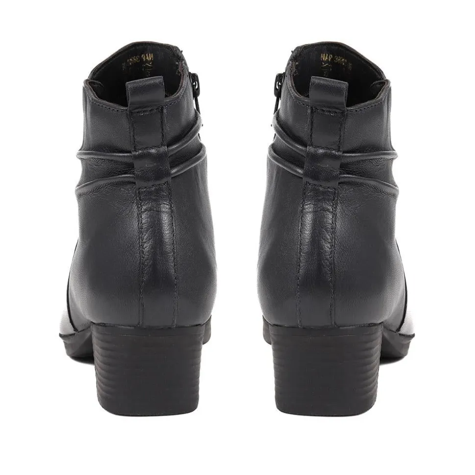Polished Leather Heeled Ankle Boots - Navy