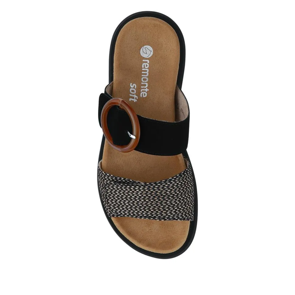 Premium Leather Dual-Fastening Sandals - Black Multi