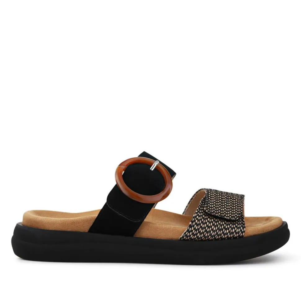 Premium Leather Dual-Fastening Sandals - Black Multi