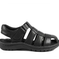 Premium Leather Touch Fastening Sandals - Black