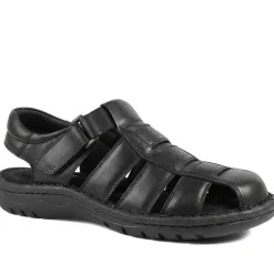 Premium Leather Touch Fastening Sandals - Black