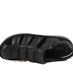Premium Leather Touch Fastening Sandals - Black